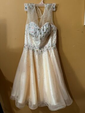 Embellished Cream Evening Dress with Crystal Accents